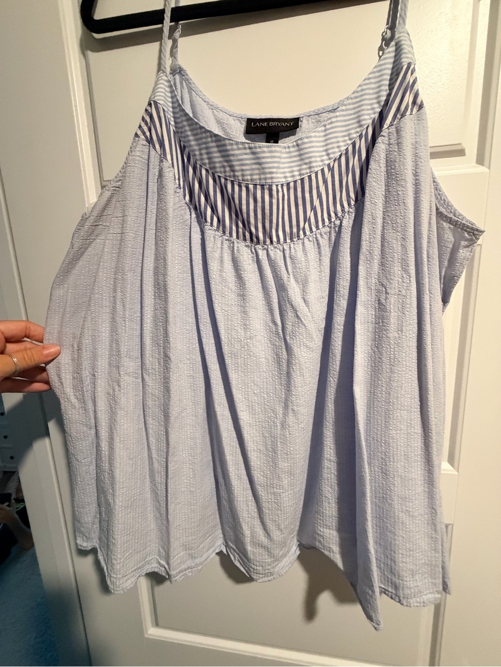 Lane Bryant Light Blue Striped Yoke Camisole